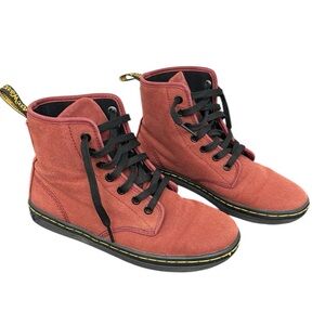 Dr. Martens Shoreditch Maroon Red Canvas Eye Lace-Up Boots Sz 6